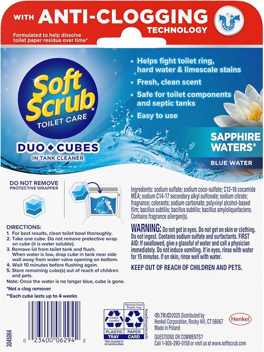 Soft Scrub In-Tank Toilet Cleaner Duo-Cubes, Sapphire Waters, 4 Count
