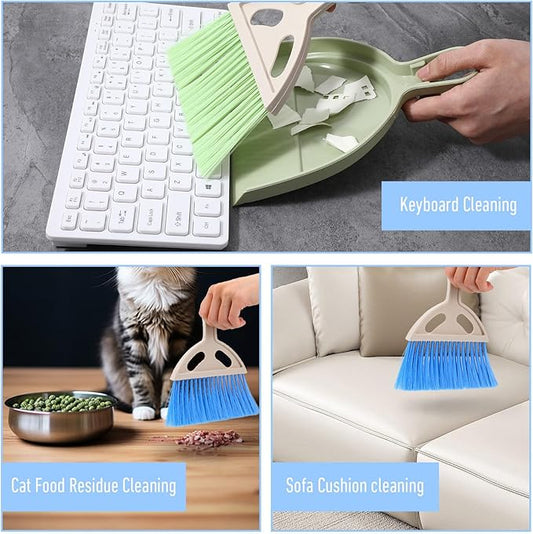 6 Pcs Small Broom and Dustpan Set Nesting Hand Broom and Dustpan Mini Hangable Whisk Mini Brooms and Dustpans Set with Handle for Cleaning Table Desk Sofa Car Countertop Pet Nest (Blue/Pink/Green)