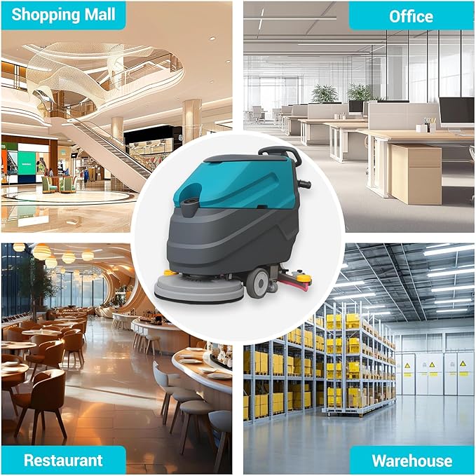 Walk-behind Floor Scrubber Machine, 22" Cleaning Width, 31.5" Suction Width, 18.5-gal Sewage Tank, 15.9-Clear water tank, 32000 Sqft/h, Complete Set of Parts