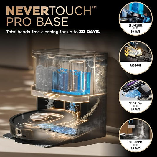 Shark Robot Vacuum & Mop Combo, PowerDetect NeverTouch Pro, Self-Emptying, Self-Refill with Self-Clean Pad Wash & Dry, 60-Day Debris Capacity, 30-Day Refill Tank, 5 Technologies, Black, AV2810ZEBK