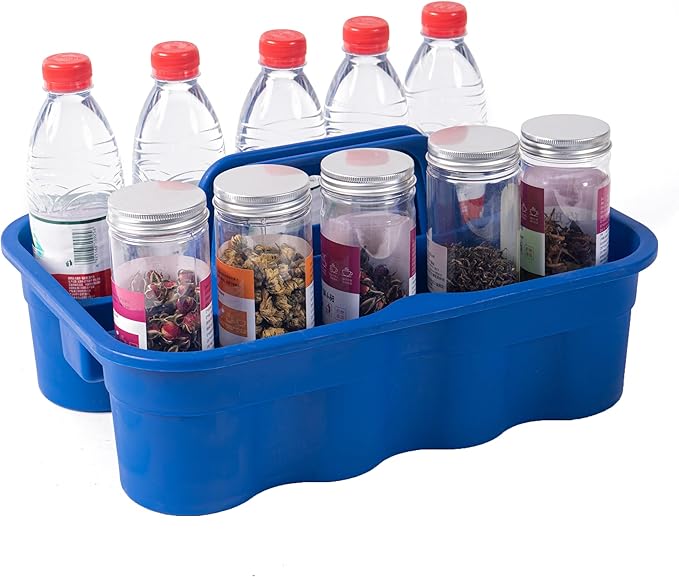Matthew 5 Pack Large Plastic Tote Tool & Deluxe Supply Cleaning Caddy with Handle Portable Shower Basket Storage Caddy for Cleaning Products,Take-Out Drink,Bathrooms - Blue