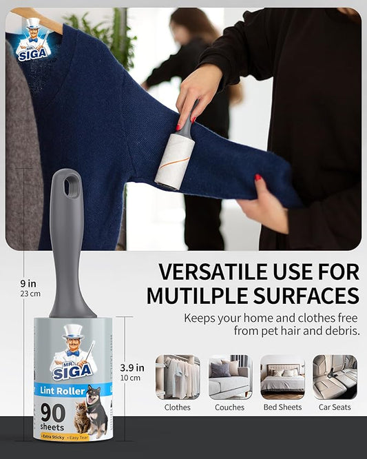 MR.SIGA Lint Rollers for Pet Hair Extra Sticky, 540 Sheets, Lint Remover for Clothing, Furniture, Pet Hair Remover with Easy Tear Sheets