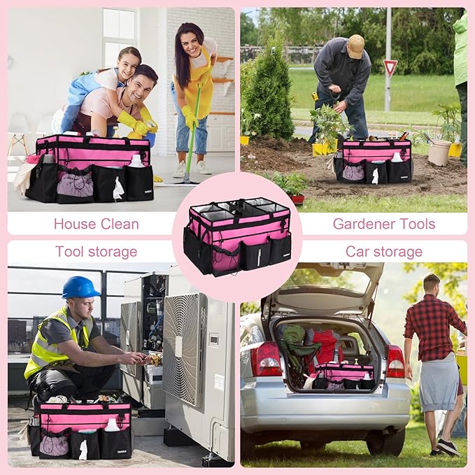 Extra-Large Cleaning Caddy With Detachable Divider And Support Board, Large Cleaning Supply Caddy With Adjustable Shoulder Strap & Waist Belt For Cleaners,Housekeepers