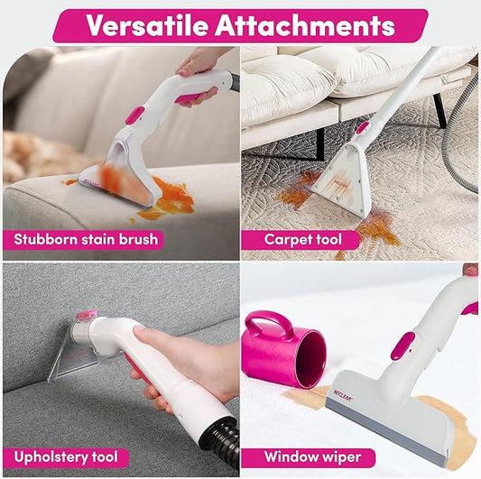 WECLEAN C4 Carpet Cleaner Machine with 800W 18KPa Portable Deep Cleaner with Stand-Up Cleaning Handle and Wide Squeegee, for Carpets, Rugs, Upholstery with 3L Clean and 1.5L Dirty Tank, Pink