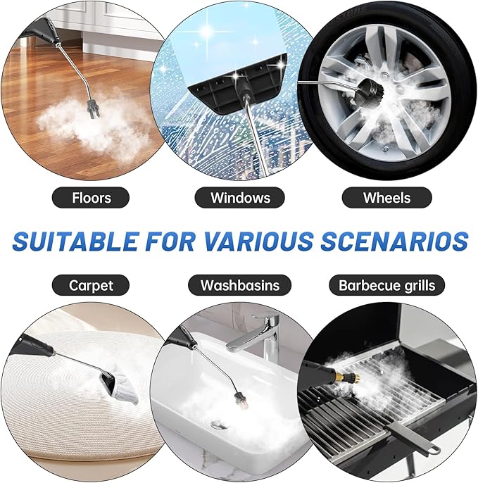 Pressurized Handheld Steam Cleaner for Home, 15s Fast Heat-Up, High-Temperature Steam, 6-Level Adjustable Control, 1.2L Large Tank, Portable Steamer for Kitchen, Tile, Grout, Floors, Car(White)