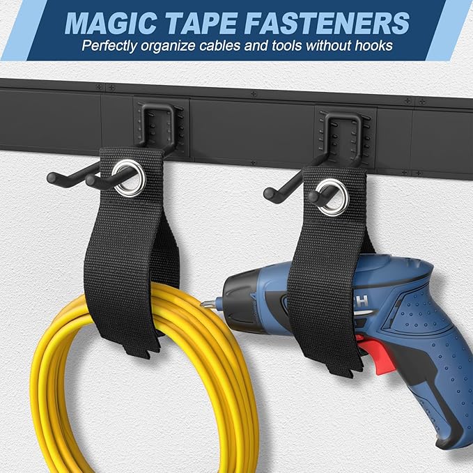 Housolution Heavy Duty Garage Wall Organizer 96 Inch - 20Pack Carries 720 lbs, Garage Tool Storage System, 6 Rails with 12 Adjustable Metal Hooks, Garden Yard Shed Rack for Rake Broom Mop Snowboard