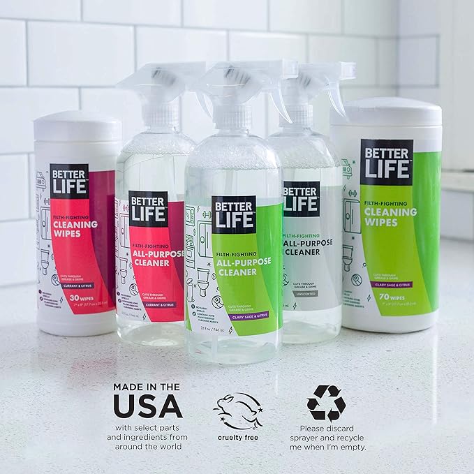 Better Life All Purpose Cleaner - Multipurpose Home and Kitchen Cleaning Spray for Glass, Countertops, Appliances, Upholstery & More - Multi-surface Spray Cleaner - 32oz (Pack of 2) Clary Sage/Citrus