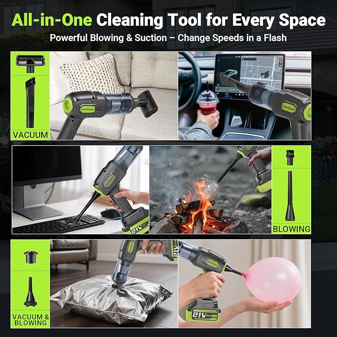 Cordless Car Vacuum Cleaner, 36000PA High Power Suction, 120W Portable Handheld Vacuum with 2×3.0Ah Batteries, Multi-Nozzle Air Duster for Car, Home, Office, Pet Hair