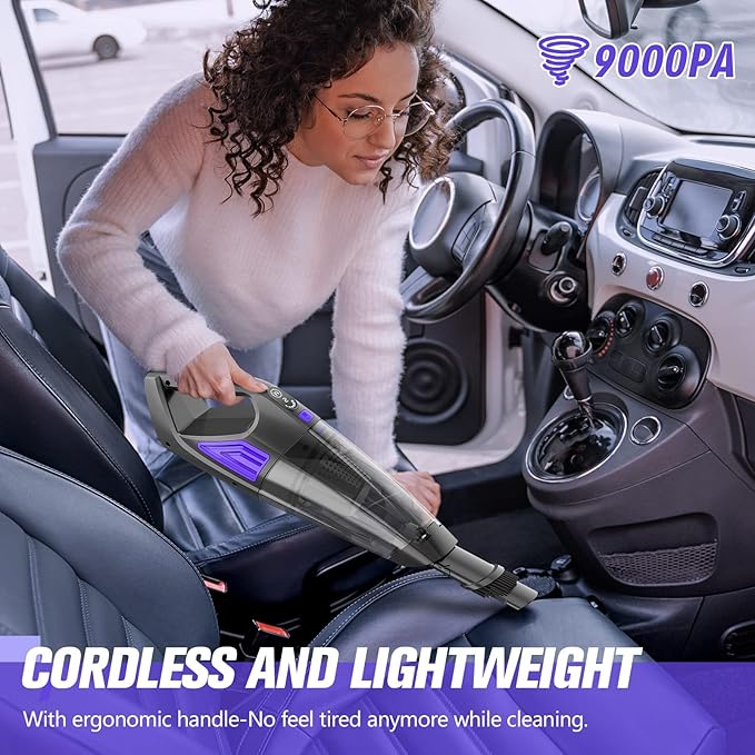 Handheld Vacuum Cordless Cleaner,Powerful Portable and Dust Buster Hand Vcauum Rechargeable with Large-Capacity Battery for CarPetOfficeHome (Purple)