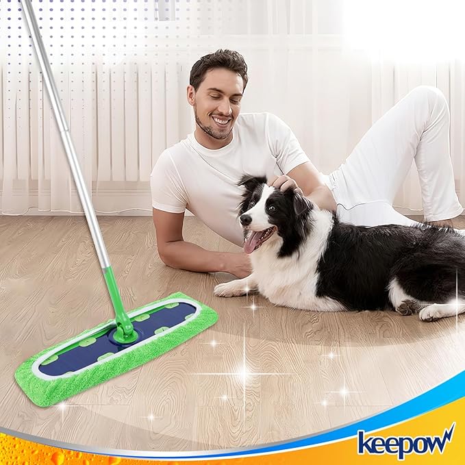 KEEPOW Reusable Mop Refill Pads Replacement Compatible with Swiffer Heavy Duty Wet Mopping Cloths, XL Wet Pads, Dry Sweeping Cloths for Hardwood Floor Cleaning, 2 Pack