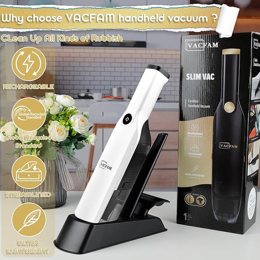 Handheld Vacuum Cordless,Dust Busters Cordless with Storage Dock,15KPA High Power Portable Vacuum Vordless,USB Quick Charge,Mini Vacuum with Multi-Nozzles & Washable Filter,White