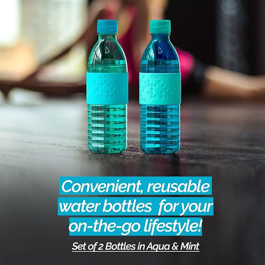 Copco Hydra 16.9oz Water Bottle, Set of 2 - Non-Slip Sleeve & BPA-Free Tritan Plastic - Dishwasher Safe, Reusable Plastic To Go Bottle - Leak-Proof, Spill-Proof, Portable Water Bottle (Aqua & Mint)