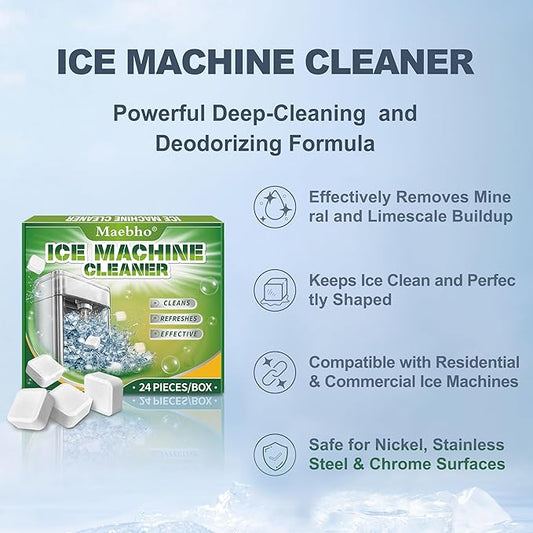 Ice Machine Cleaner Maker Descaler - 24 Unscented Clean Tablets Compatible with Opal, Kitchenaid, GE Profile,Nickel Safe Scale Remover for Countertop, Nugget Ice Makers - Bulk 1 Year Supply