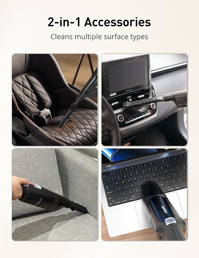 Aspiron Cordless Handheld Vacuum, 24KPA Powerful Car Vacuum, 2-Speed, 2 Charging Methods, Wireless Charger, Ergonomic Handle, Portable Rechargeable Vacuum Cleaner for Car, Home, Black Red