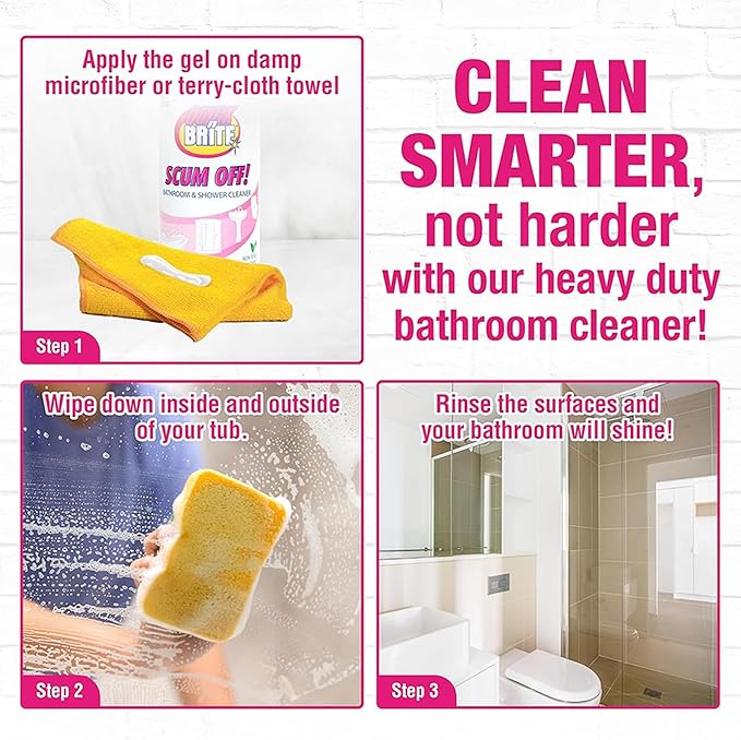 Quick 'n Brite Scum Off Shower Cleaner - No Scrub, No Harsh Chemical Daily Shower Cleaner, Multi-Surface All-Purpose Cleaner 16 Oz (Packaging May Vary)