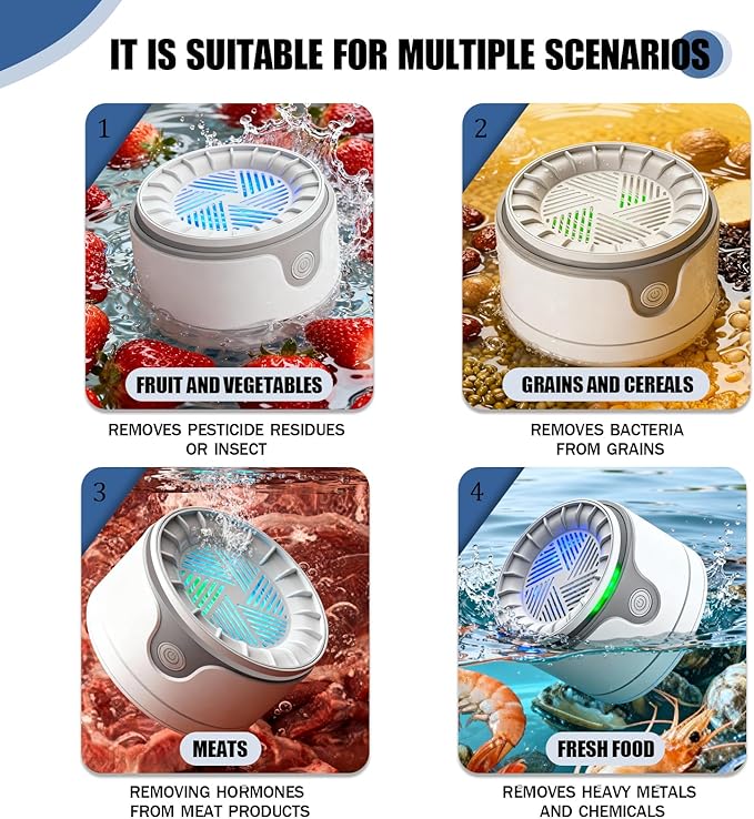 Fruit and Vegetable Washing Machine, Upgrade Titanium Electrolysis Purification Fruit Cleaner Device Waterproof Fruit and Vegetable Purifier Clean Fresh Produce in Water (White)