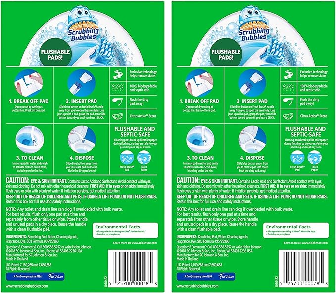 Scrubbing Bubbles Flushable Toilet Bowl Wand Cleaner Refills, Fresh Brush Cleaner Toilet Refill Pads, Removes Limescale & Odors, Citrus Scent, 20 Count (Pack of 2)