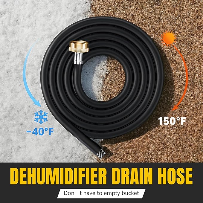 13FT Dehumidifier Drain Hose with 3/4 Inch FHT Leak-Proof and Rust-Resistant Connector Portable AC Tangle-Free Thickened Drain Hose Indoor Perfectly Fit Most Dehumidifier Models