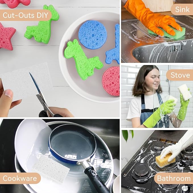 6 Pcs Kitchen Sponges for Dishes Cleaning, Non Scratch for Non Stick Cookware, Compressed Natural Cellulose Sponges, Dish Washing Scrubbers, Scrubbing Pads for Household, Bathroom (Multicolor)