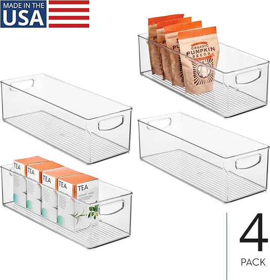 iDesign Plastic Stackable Pantry Bin - Storage Bin with Handles for Cabinets or Fridge - Set of 4 - Clear