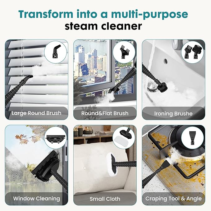 OLIXIS 10-in-1 Steam Mop, 1550W Detachable Handheld Steam Cleaner for Floor Cleaning, 16.4FT Cord, 2 Washable Pads, Multi-Purpose Floor Steamer for Hardwood, Carpet, Tile, Grout, Windows, White Green