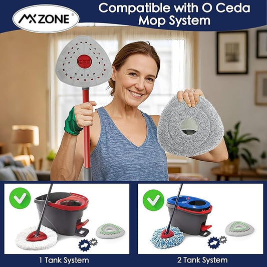 Spin Flat Mop Pad Replacement Compatible with O Cedar Mop Head Replace Flat Triangle Mop, Wet Damp Dry Sweeping Pads Washable, Microfiber, 4 Mopping Pads and 1 Mop Base