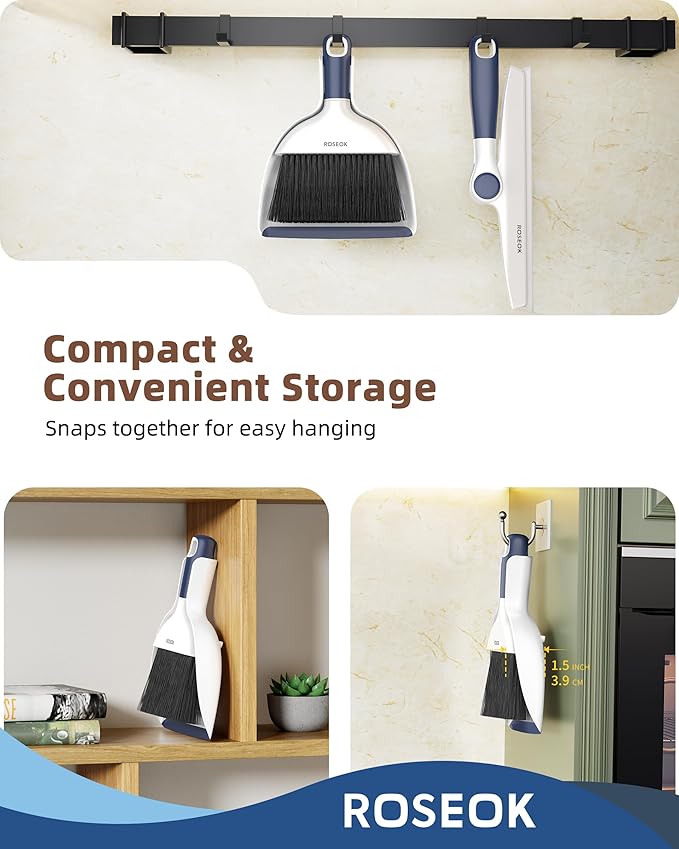 Mini Broom and Dustpan Set for Cleaning, Compact Desktop Dustpan with Brush for Kitchen Counter, Office, Car, Navy Blue, 1 Pack