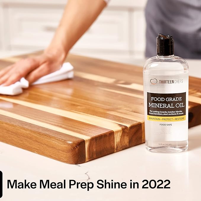 Thirteen Chefs Mineral Oil - 8 oz Food Grade Conditioner for Wood Cutting Board, Countertop & Butcher Block, Lubricant for Knife or Meat Grinder - Safe USP Finish on Marble, Soapstone