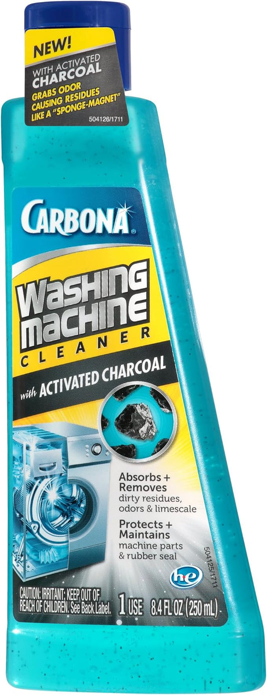 Carbona Washing Machine Cleaner with Activated Charcoal | Removes Odor-Causing Residues | Works in Standard & High Efficiency Washing Machines | 8.4 FL Oz, 1 Pack