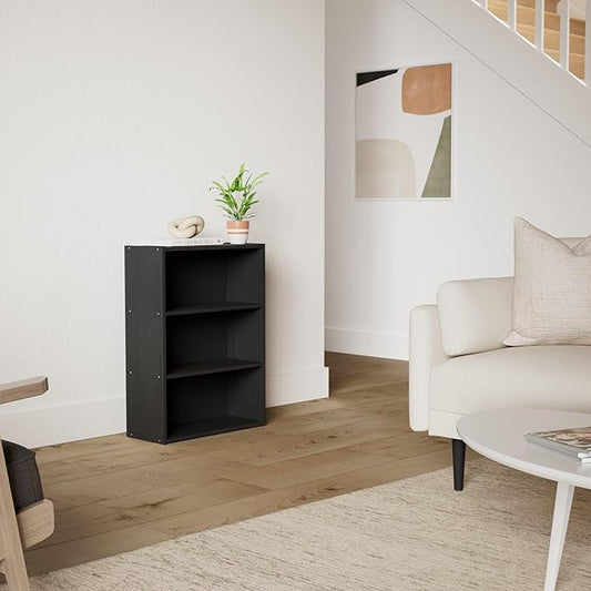 Furinno PASIR Book Shelf, 3-Tier Bookshelf, Storage Shelves Bookcase, 9.7 x 23.7 x 31.5, for Living Room, Bedroom, Home Office, Americano