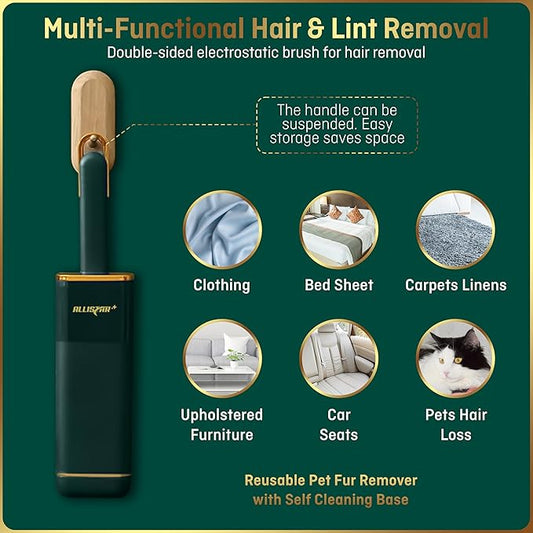 Pet Hair Remover, Lint Remover, Lint Brush for Clothes, Furniture, Carpets, Car Seats. Cat Hair Remover. Dog Hair Remover Laundry. Double-Sided. Reusable. Self-Cleaning Base. ALLISTAR (Forest Green)