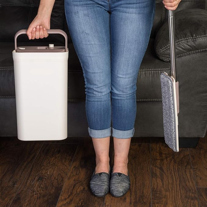 Micro Flat Mop & Bucket System, Hands-Free Wringing Floor Cleaning, 3 Washable & Reusable Microfiber Pads, Wet or Dry Usage on Wood, Marble, Tile, Laminate, Ceramic and Vinyl Floors