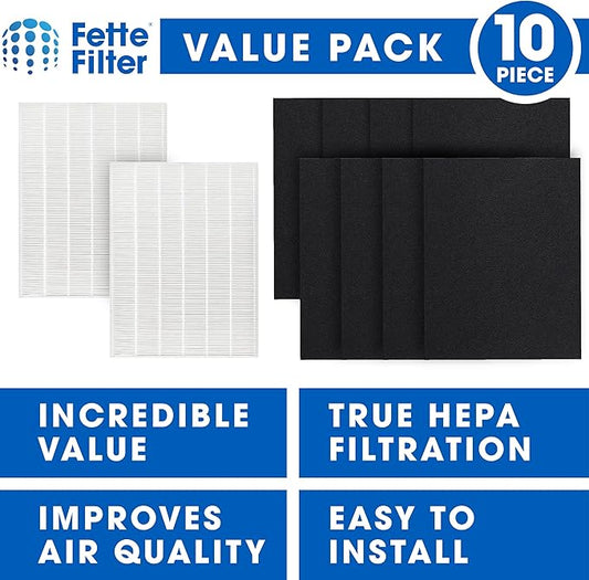 Fette Filter - D360 Premium Replacement Filter D3 Compatible with Winix D360 Air Purifier Part Number 1712-0101-02, 1712010102 Qty 2 and 8 Activated Carbon Filter