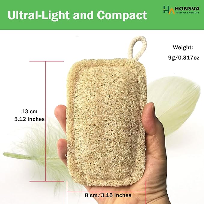 Natural Loofah Kitchen Sponge (3 Pcs) No Scratch Scrubber for Dishwashing, 100% Plant Fibers Vegetable Scrubber, Zero Waste and Eco Friendly Loofa, Square, Large Size