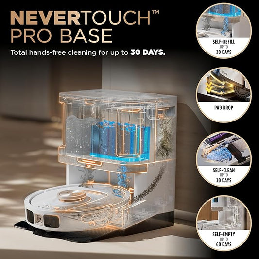 Shark Robot Vacuum & Mop Combo, PowerDetect NeverTouch Pro, Self-Emptying, Self-Refill with Self-Clean Pad Wash & Dry, 60-Day Debris Capacity, 30-Day Refill Tank, 5 Technologies, White, AV2810ZEWH