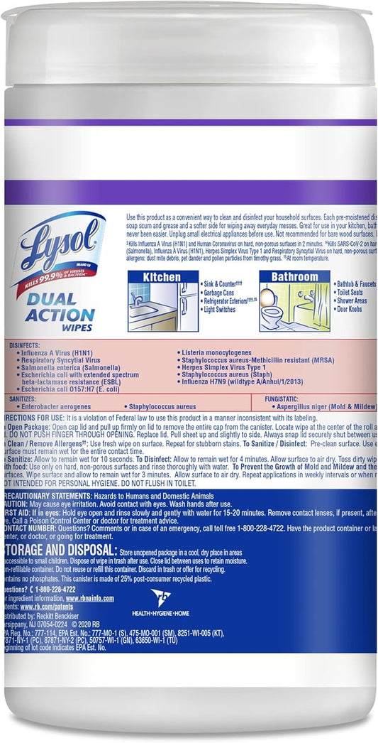 Lysol Dual Action Disinfectant Wipes, Multi-Surface Antibacterial Scrubbing Wipes, For Disinfecting and Cleaning, Citrus Scent, 75ct (Pack of 12), Packaging May Vary