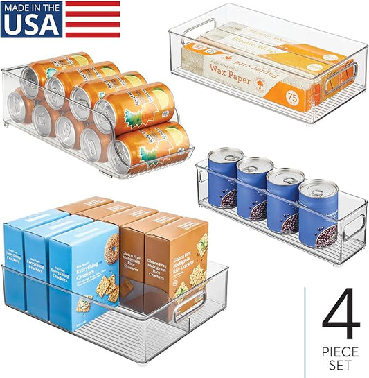 iDesign Fridge Storage Bin Set with a Soda Can Dispenser- Set of 4 - Clear - Made in USA