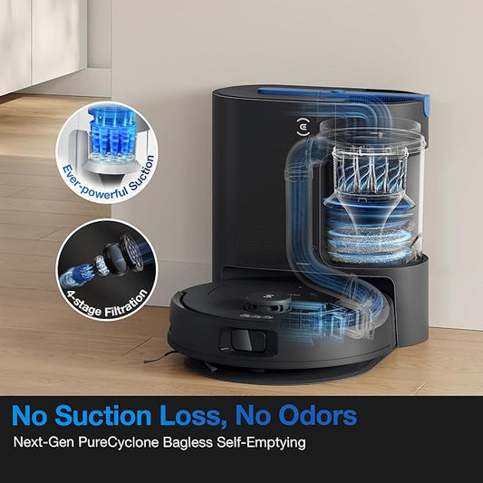 ECOVACS DEEBOT N20e Plus Robot Vacuum and Mop, 10000Pa Strong Suction, Self-Emptying Bagless Base, Tangle-Free Roller for Pet Hair, Smart Mapping, 300 Min Runtime, Alexa Compatible