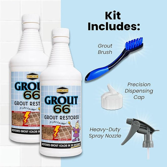 Grout66: Grout and Tile Cleaner with Low-Odor, Non-Fuming Formula Ideal for Heavy-Duty Cleaning, Quick Touch-Ups, and Tile Maintenance. This Two Quarts Kit ensures Effortless Cleaning.