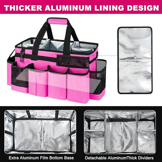 Cleaning Caddy Bag, Extra Large Cleaning Supplies Organizer for Housekeepers, Housekeeping Caddy with Handle and Detachable Padded Cushion, Pink
