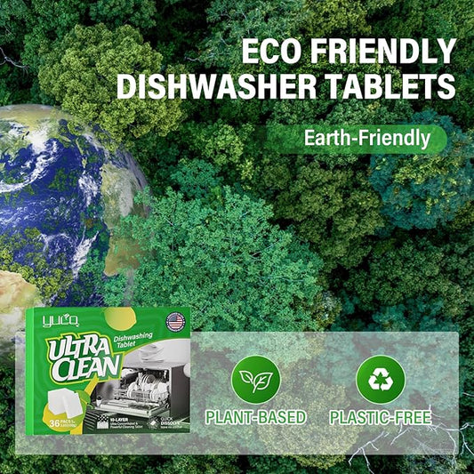Dishwasher Tablets 100% Plastic-Free Pure Natural Plant-Based Solid Dishwashing Detergent Tablet Removes Oil and Coffee Stains Fresh Lemon Fragrance Enhances Luster of Tableware 36 Pack