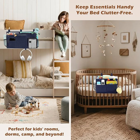 Surblue Bedside Caddy Bunk Bed Storage Organizer Hanging Pockets for College Dorm Rooms, Hospital Beds, Baby Bed Rails, Camping, RV, Small and Large Set, Blue