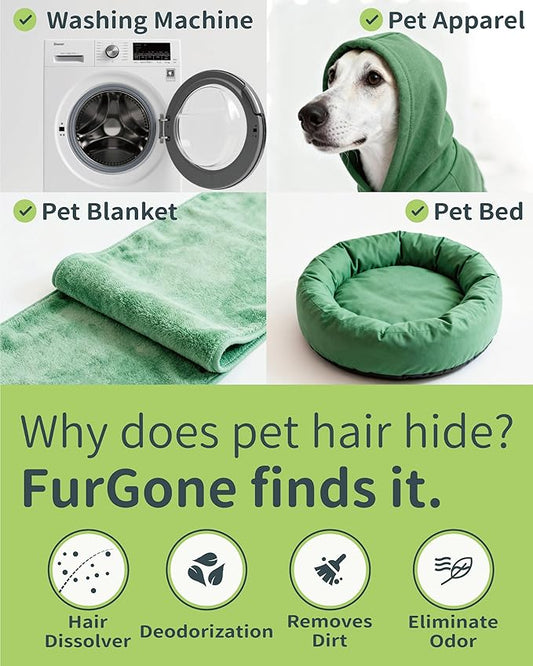 FURGONE by Seedshub Pet Hair Dissolver for Washing Machine, 96.7% Hair Dissolution, Dog Cat Hair | Stain Remover for Laundry, Pets Friendly, 2 Sachets, HE/Top/Front-Load Compatible