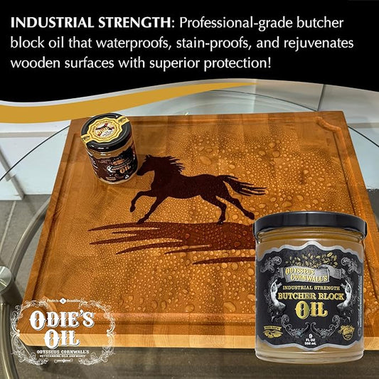 Odysseus Cornwall's Industrial Strength Butcher Block Oil 9 oz, Protect & Beautify Butcher Blocks, Countertops, Cutting Boards & More! Curing Finish. Unparalleled Coverage. All Natural. Food Safe.
