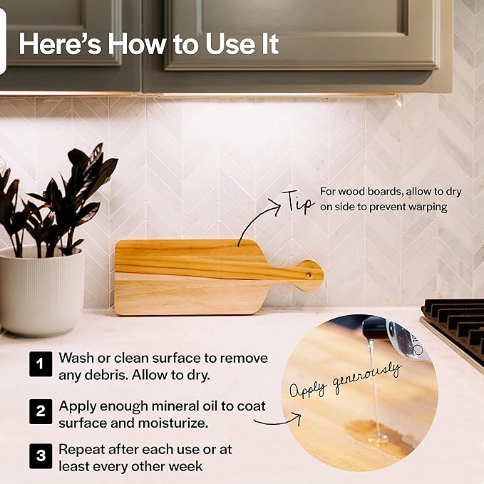Thirteen Chefs Mineral Oil - 128oz Food Grade Conditioner for Wood Cutting Board, Countertop & Butcher Block, Lubricant for Knife or Meat Grinder - Safe USP Finish on Marble, Soapstone