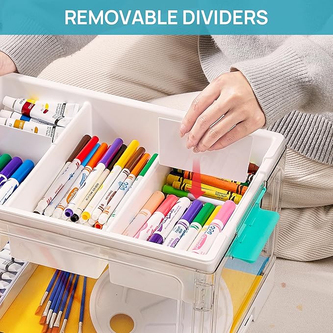 Vtopmart 24 QT Clear Plastic Craft Organizer with Removable Trays and Dividers, Storage Box for Coloring Books, Modeling Clay, Molds and Art Supplies, 1 Pack