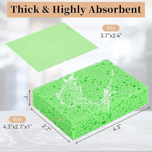 6 Pcs Kitchen Sponges for Dishes Cleaning, Non Scratch for Non Stick Cookware, Compressed Natural Cellulose Sponges, Dish Washing Scrubbers, Scrubbing Pads for Household, Bathroom (Green)