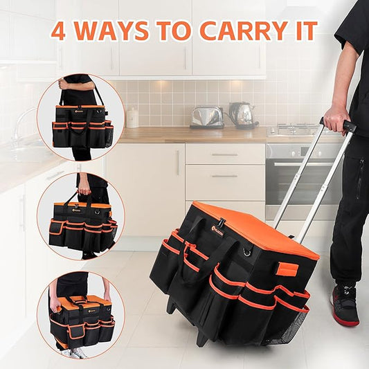 ο»ΏWILAXI PRO Large Rolling Cleaning Caddy with Wheels and Detachable Trolley, Extra Large Water-Resistant Cleaning Cart for Housekeepers, Cleaning Supplies Organizer with Multi-Pockets Tools Storage