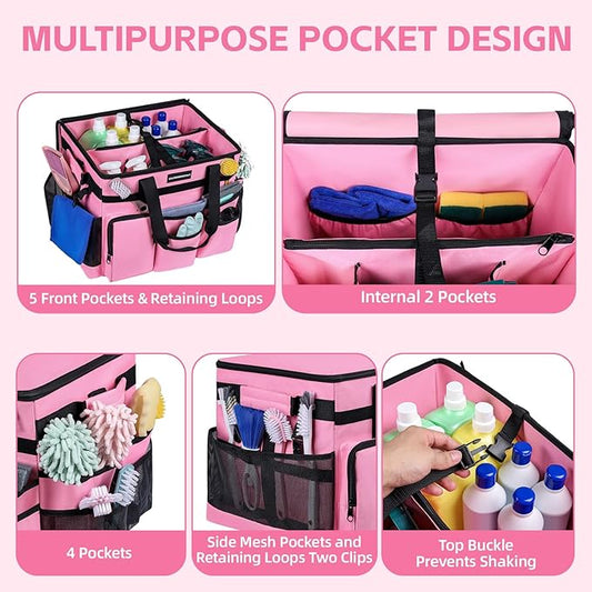 Extra Large Rolling Cleaning Caddy Bag with Wheels, Cleaning Baskets Bags with Detachable Trolley For Housekeepers , Water Resistant Cleaner Supplies Organizer with Wheels for Kitchen, Car