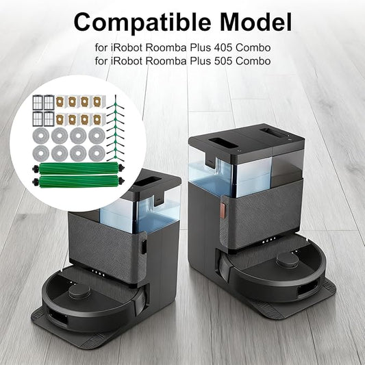 30PCS Replacement Parts for iRobot Roomba Plus 505/405 Combo Robot Vacuum Cleaner Accessories Kit - 2 Roller Brushes, 8 Mop Pads, 4 Filters, 8 Side Brushes, 8 Filter Bags